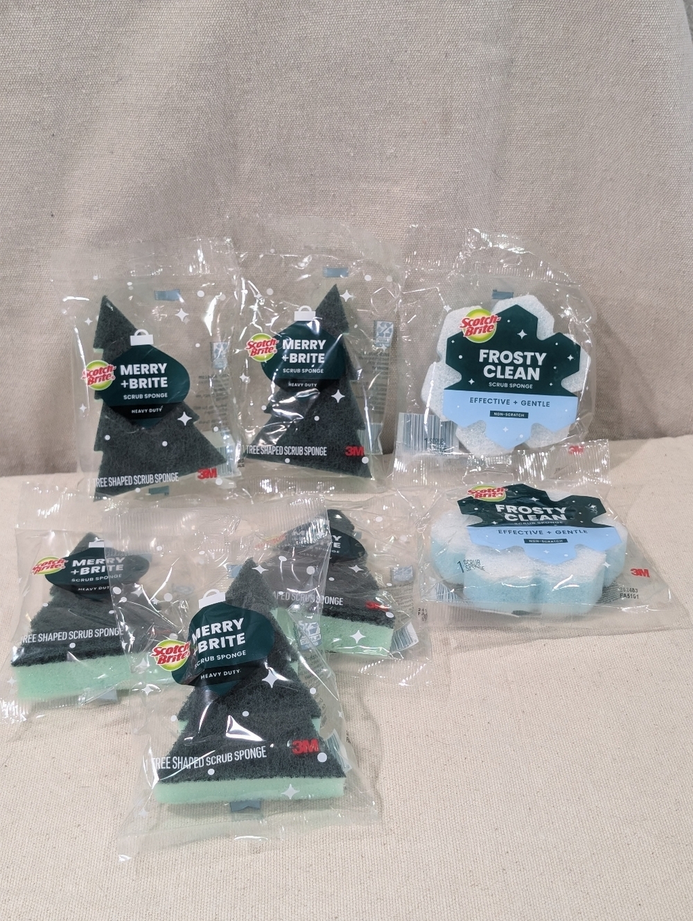 New Scotch-Brite Merry+Bright Frosty Clean Lot of 7 Cleaning Pads Sponges Winter